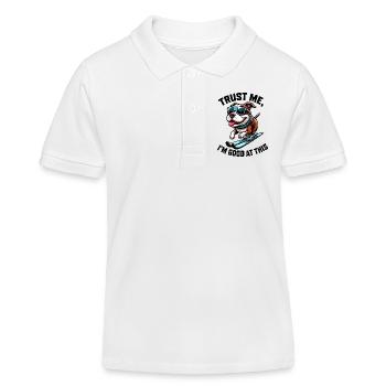 Dog Bulldog Skier Cartoon Funny - Kids Organic Polo Shirt by Stanley/Stella - white - Front