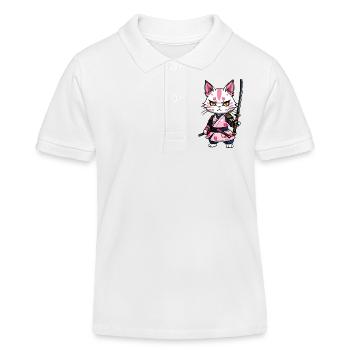 Chat samouraï & fleurs de cerisier #8 - Polo enfant bio Stanley/Stella - blanc - Devant