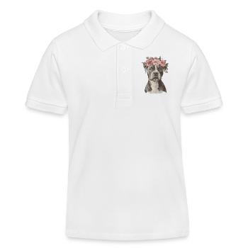 American Staffordshire Terrier avec couronne de fleurs - Polo enfant bio Stanley/Stella - blanc - Devant