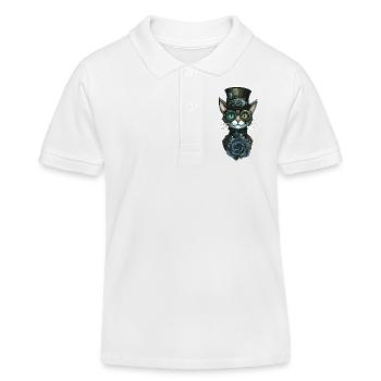 Steampunk Cat Black Rose Gothic - Kids Organic Polo Shirt by Stanley/Stella - white - Front
