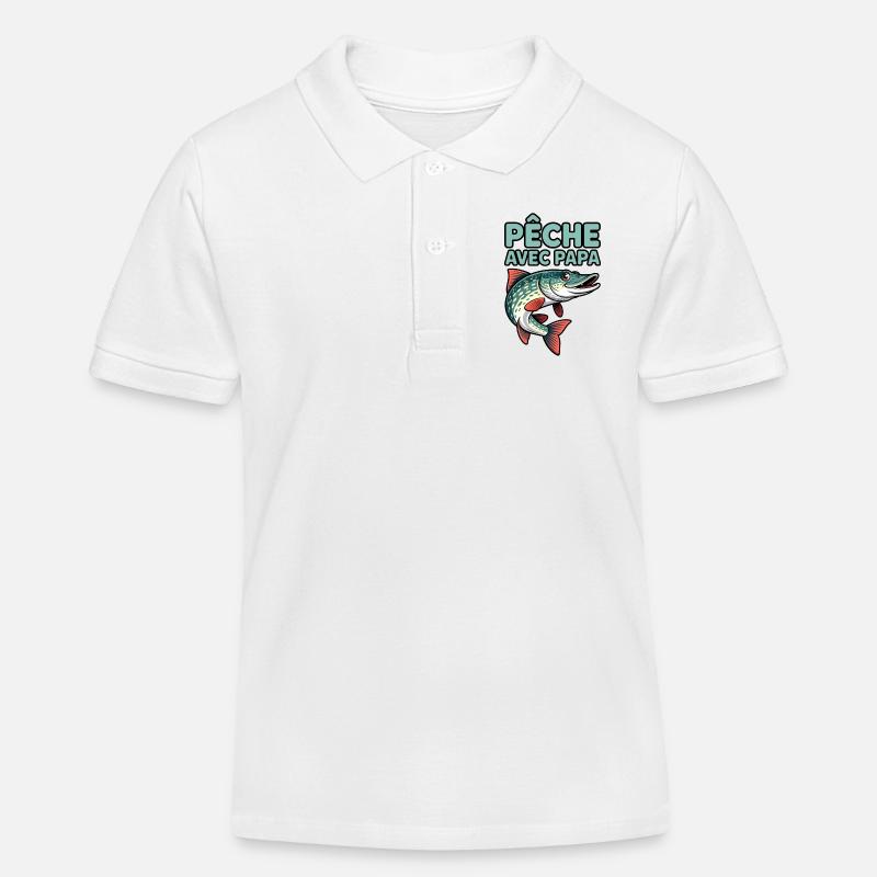 Poisson peche avec papa - Polo enfant bio Stanley/Stella - blanc