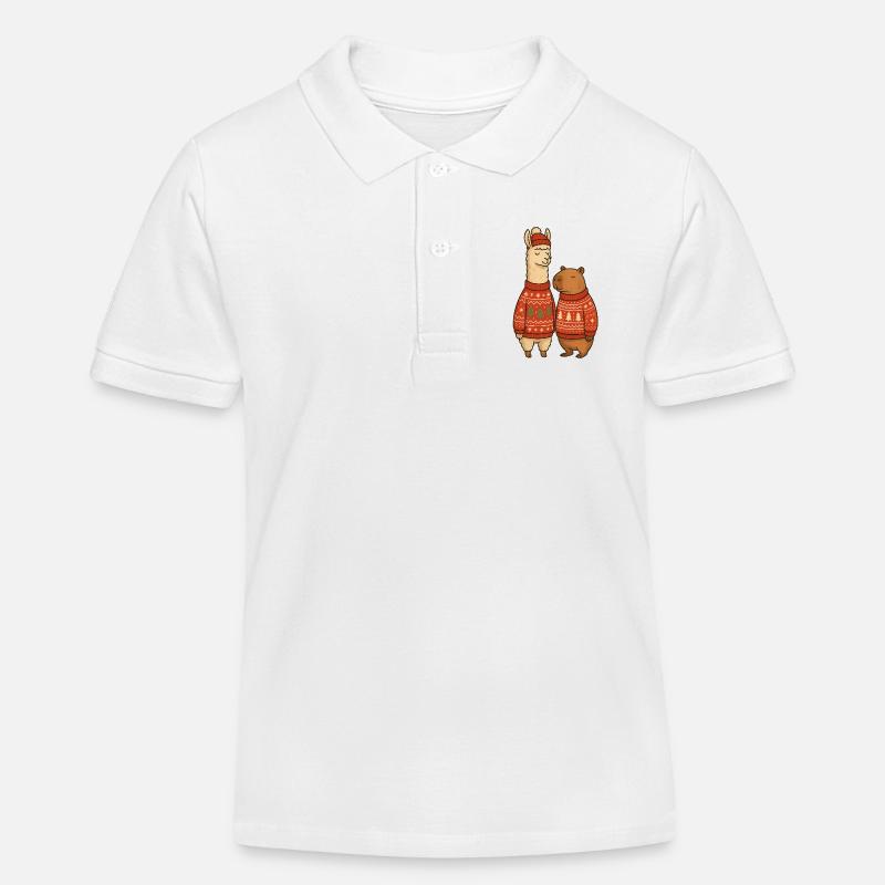 Duo de pulls de Noël Lama et Cabibara - Polo enfant bio Stanley/Stella - blanc
