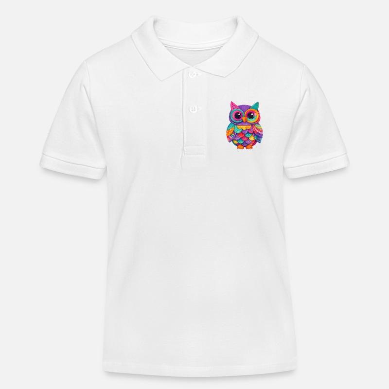 Magie du Hibou en Patchwork - Polo enfant bio Stanley/Stella - blanc