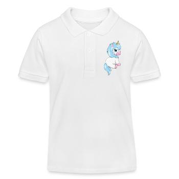 Timide mignon bébé licorne - Polo enfant bio Stanley/Stella - blanc - Devant