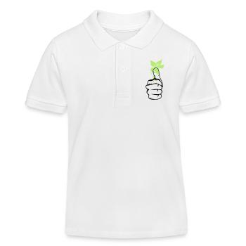 A hand with green leaves on the thumb - Kids Organic Polo Shirt by Stanley/Stella - white - Front