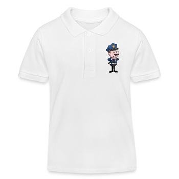 Police cartoon with whisper gesture - Kids Organic Polo Shirt by Stanley/Stella - white - Front