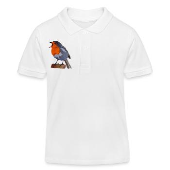Robin Bird Illustration on Textile - Kids Organic Polo Shirt by Stanley/Stella - white - Front