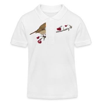 Oiseau rouge-gorge sur une branche ornithologue - Polo enfant bio Stanley/Stella - blanc - Devant