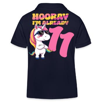 11 Years Girl Birthday Unicorn Theme Unicorn - Kids Organic Polo Shirt by Stanley/Stella - navy - Back