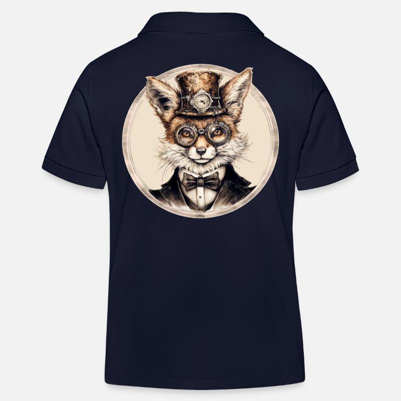 Renard steampunk - Polo enfant bio Stanley/Stella - bleu marine