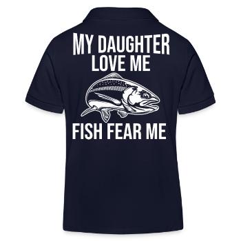 My daughter loves me fish fear me - Kids Organic Polo Shirt by Stanley/Stella - navy - Back