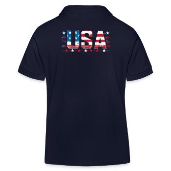 Independence Day Design Red White Blue United States Flag - Kids Organic Polo Shirt by Stanley/Stella - navy - Back