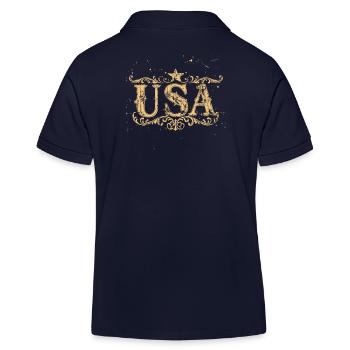Patriotic United States Vintage Retro Ornaments - Kids Organic Polo Shirt by Stanley/Stella - navy - Back