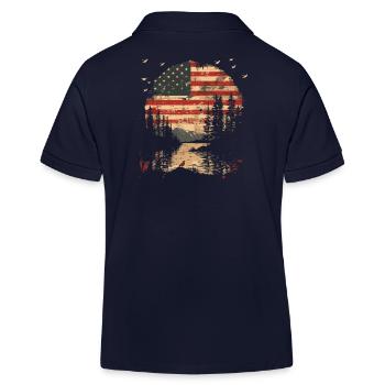 Forests United States American Flag Independence Day - Kids Organic Polo Shirt by Stanley/Stella - navy - Back