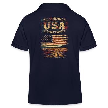 United States Vintage American Flag Landscape - Kids Organic Polo Shirt by Stanley/Stella - navy - Back