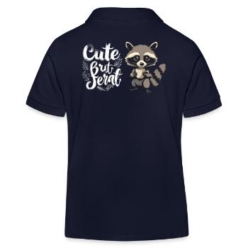 Retro Raccoon Coffee Cartoon - Cute but feral - Kids Organic Polo Shirt by Stanley/Stella - navy - Back