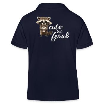 Cute but feral raccoon cartoon coffee lover - Kids Organic Polo Shirt by Stanley/Stella - navy - Back