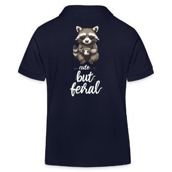 Cute raccoon coffee cartoon cute but feral - Kids Organic Polo Shirt by Stanley/Stella - navy - Back