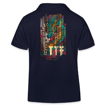 Geometric Dragon Japan Kanji - Kids Organic Polo Shirt by Stanley/Stella - navy - Back