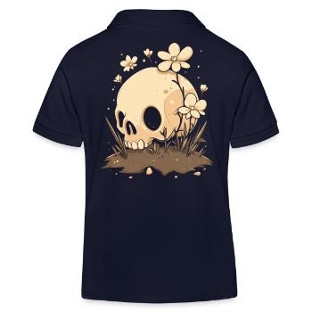 Cute skull with flower meadow - Kids Organic Polo Shirt by Stanley/Stella - navy - Back