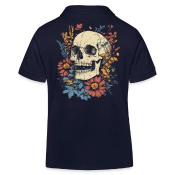 Crâne vintage avec des fleurs sauvages - Polo enfant bio Stanley/Stella - bleu marine - Dos