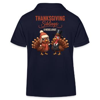 Thanksgiving Siblings - Kids Organic Polo Shirt by Stanley/Stella - navy - Back