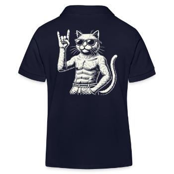 Lustige Rock Musik Katze Heavy Metal Festival - Kinder Organic Poloshirt Mini Sprinter von Stanley/Stella - Navy - Hinten