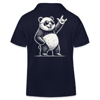Retro Rock Music Panda With Cool Gesture - Kids Organic Polo Shirt by Stanley/Stella - navy - Back