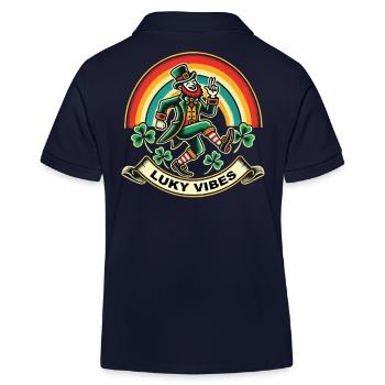 Luky Vibes for St. Patrick's Day - Kids Organic Polo Shirt by Stanley/Stella - navy - Back