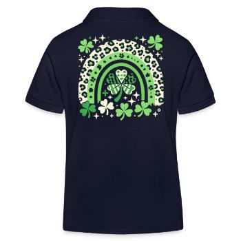 St. Patrick's Day Lucky Clover and Rainbow - Kids Organic Polo Shirt by Stanley/Stella - navy - Back