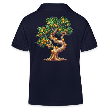 Orange Tree with Ripe Fruits Motif - Kids Organic Polo Shirt by Stanley/Stella - navy - Back