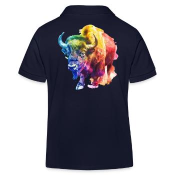 Colorful buffalo in rainbow colors - Kids Organic Polo Shirt by Stanley/Stella - navy - Back