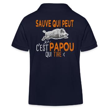 Papou c'est papou qui tire Humour Chasseur - Polo enfant bio Stanley/Stella - bleu marine - Dos