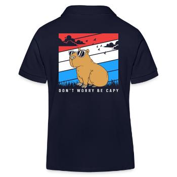 Don't Worry Be Capy Capybara - Kids Organic Polo Shirt by Stanley/Stella - navy - Back