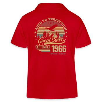58 years old Aged to Perfection born: September 1966 - Kids Organic Polo Shirt by Stanley/Stella - red - Back