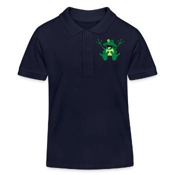 Funny Sitting Comic Frog - Kids Organic Polo Shirt by Stanley/Stella - navy - Front