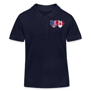 USA Canada Flag Heart Used - Kids Organic Polo Shirt by Stanley/Stella - navy - Front