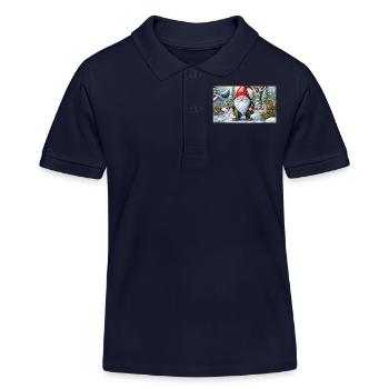cute little gnomes everyday life – shoveling snow - Kids Organic Polo Shirt by Stanley/Stella - navy - Front
