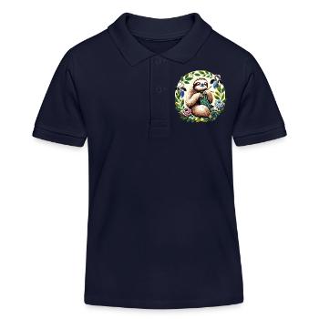 Knitting Sloth - Kids Organic Polo Shirt by Stanley/Stella - navy - Front