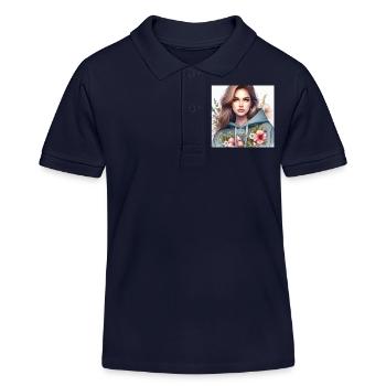 Fille en sweat-shirt. - Polo enfant bio Stanley/Stella - bleu marine - Devant