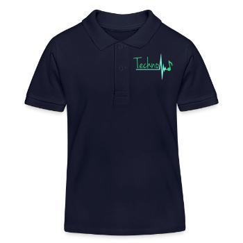 Techno Music Letters Musical Note Pulse Heartbeat - Kids Organic Polo Shirt by Stanley/Stella - navy - Front