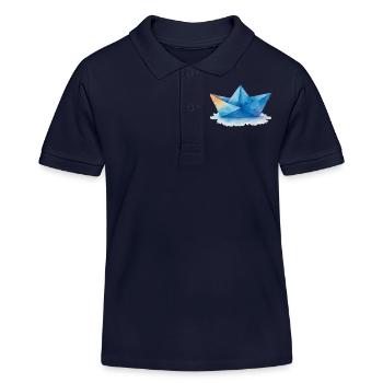 Bateau en papier Aquarelle - Polo enfant bio Stanley/Stella - bleu marine - Devant