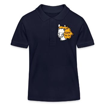 Horse Cute Pony Foal Long Hair Cute Comic - Kids Organic Polo Shirt by Stanley/Stella - navy - Front