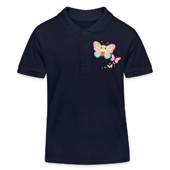 Pastellschmetterling Motiv - Kinder Organic Poloshirt Mini Sprinter von Stanley/Stella - Navy - Vorne