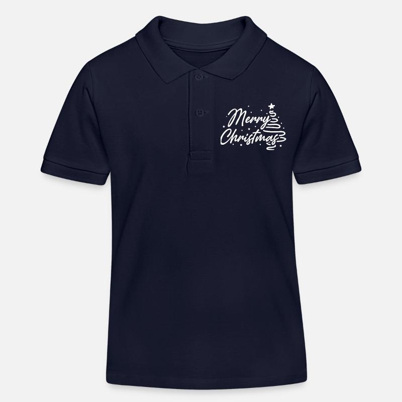 Joyeux Noël script arbre - Polo enfant bio Stanley/Stella - bleu marine