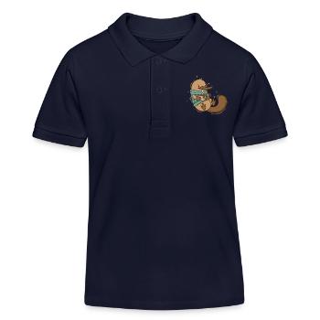 Ornithorynque en hiver avec pull et café - Polo enfant bio Stanley/Stella - bleu marine - Devant