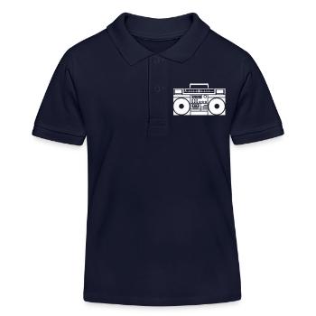 Graphisme rétro Boombox noir & blanc - Polo enfant bio Stanley/Stella - bleu marine - Devant