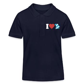 I Love Bavaria | Heart with blue white map - Kids Organic Polo Shirt by Stanley/Stella - navy - Front