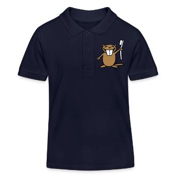 Lustiger Biber mit Zahnbürste - Kinder Organic Poloshirt Mini Sprinter von Stanley/Stella - Navy - Vorne