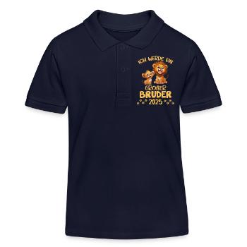 Ich werde ein großer Buder 2025 zwei Löwen Löwe - Kinder Organic Poloshirt Mini Sprinter von Stanley/Stella - Navy - Vorne